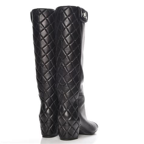 chanel tall black boots with embossed leather|knee high chanel boots.